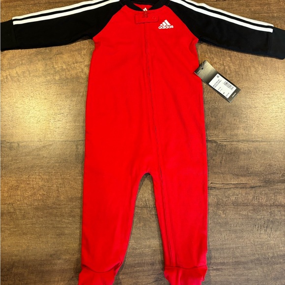 Adidas Kids 9m Red and Black One Piece Coverall NWT - Picture 2 of 5